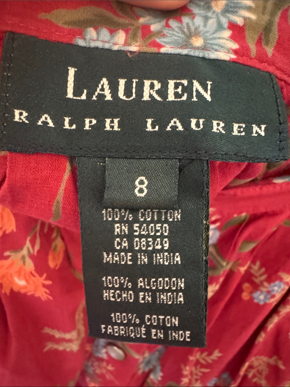 Vintage Lauren Ralph Lauren Indian cotton Floral Midi Snap-Front Skirt - Picture 8 of 8